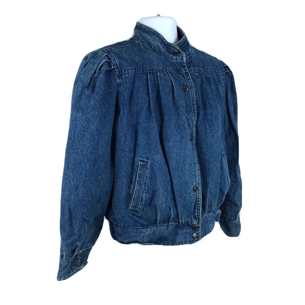 Bramble Lane Denim Blue Jean Trucker Jacket Size Large Vintage 80s Blanket Lined